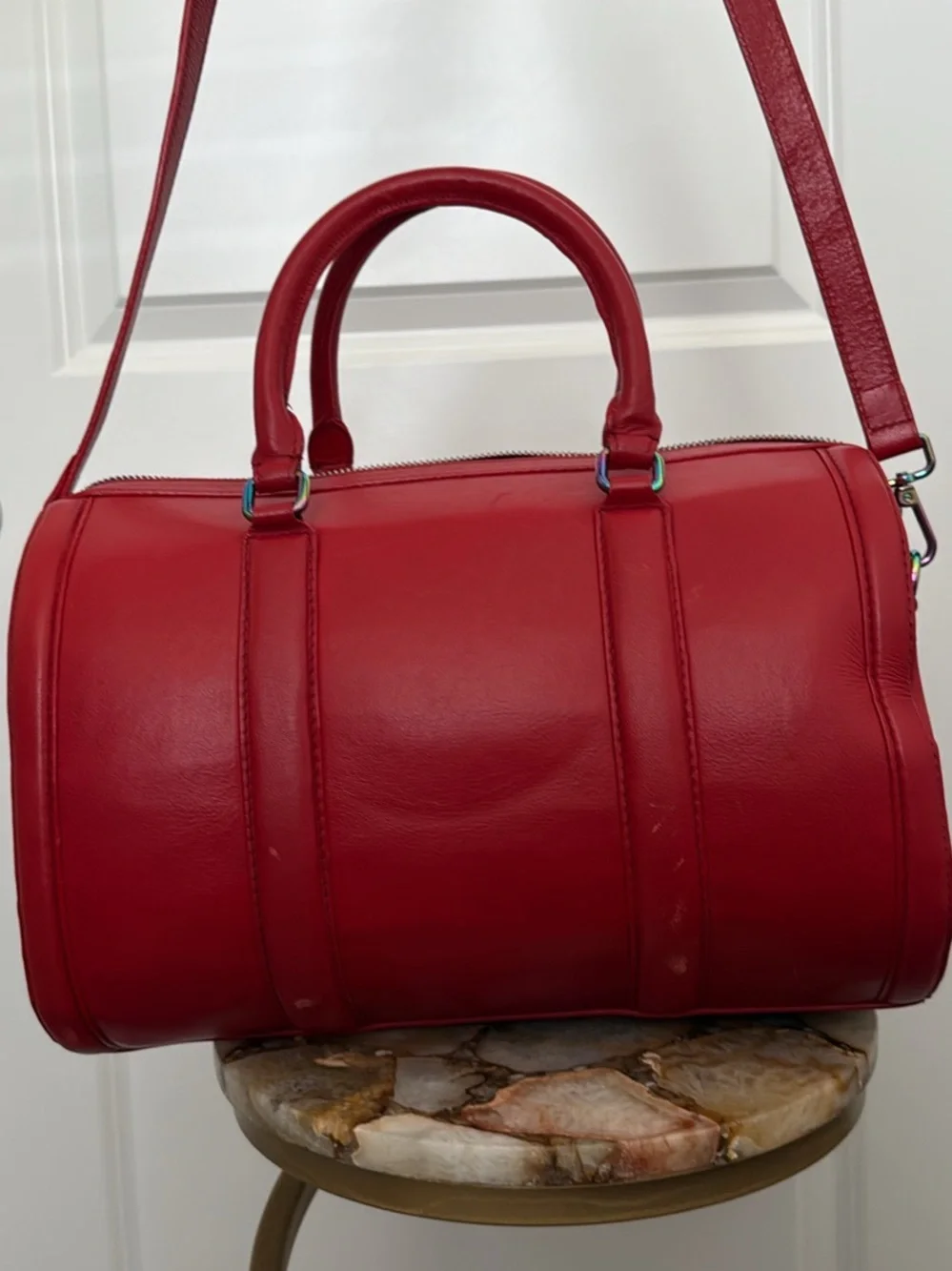 Sassie Jones () Red Leather Satchel Crossbody Bag